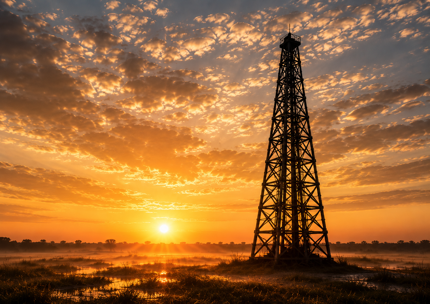 Spindletop Oil Derrick at Sunset — Beaumont, Texas
